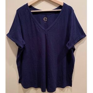 C Wonder • 1X • V-Neck Navy Short Sleeve T Shirt Tee